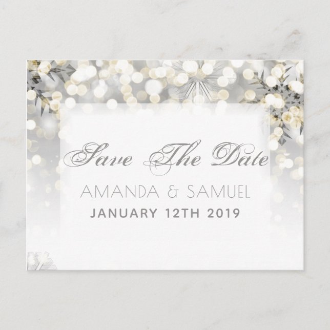 Winter Silver and Gold Sparkle Save The Date Announcement Postcard (Front)