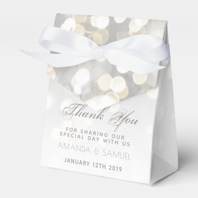 Winter Silver and Gold Sparkle Wedding Favor Box (Front Side)