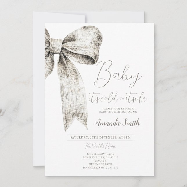 Winter Silver Bow tie Baby Shower Snowflakes Invitation (Front)