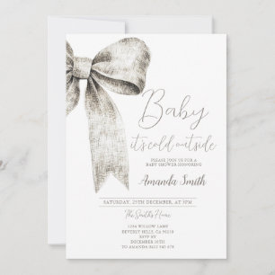 Winter Silver Bow tie Baby Shower Snowflakes Invitation