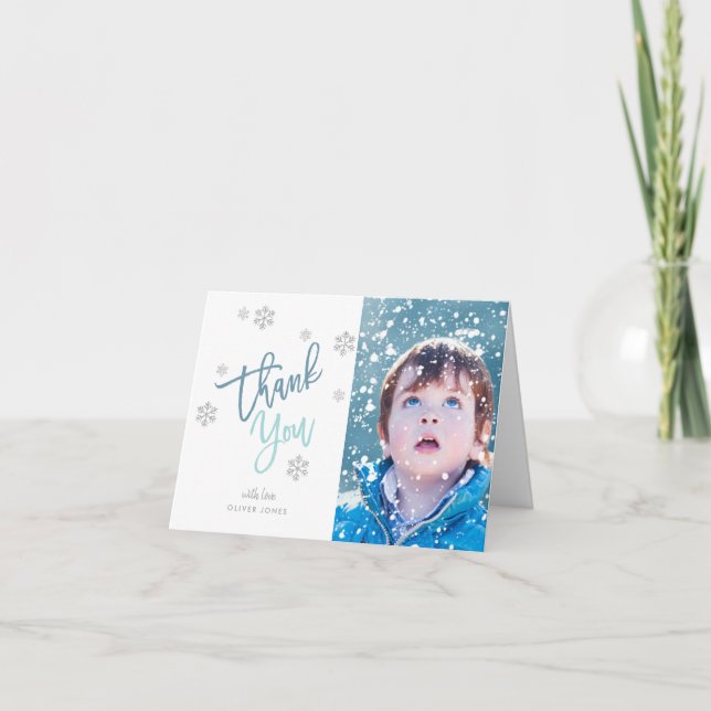 Winter Silver Glitter Snowflake Thank You Photo (Front)