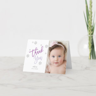 Winter Silver Glitter Snowflake Thank You Photo Card