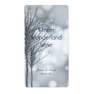 Winter Silver Glitter Trees Elegant Wine Label