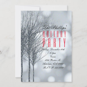 Winter Silver Glitter Trees Party Invitations