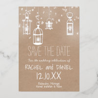 Winter silver lanterns save the date postcard