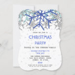 Winter Silver Navy Blue Snowflake CHRISTMAS Party Invitation<br><div class="desc">Elegant winter event design featuring silver & navy blue snowflakes,  silver snow effect on a white background. Use Customize tool to add your info. See,  also,  my  Winter Snowflakes collection.</div>