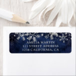 Winter silver snow navy blue baby shower label<br><div class="desc">Baby it's cold outside! Celebrate your baby coming with this silver glitter sparkles snow and snowflakes baby shower return,  with silver shiny pine trees forest on an elegant winter navy blue watercolor background.</div>