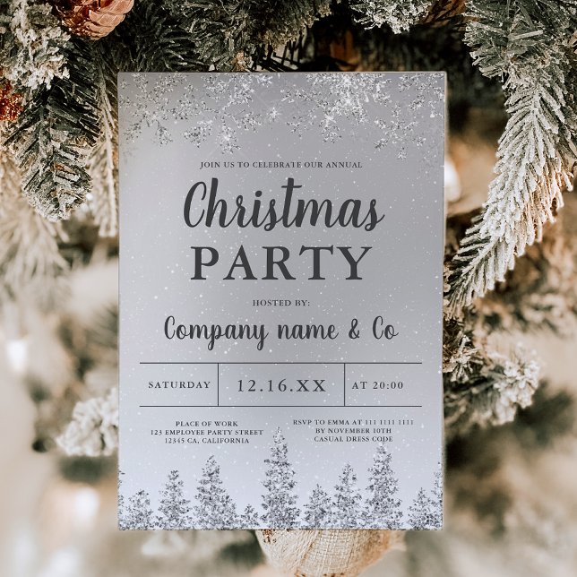 Winter silver snow pine foil corporate Christmas Invitation (Winter silver snow pine foil corporate Christmas Invitation)