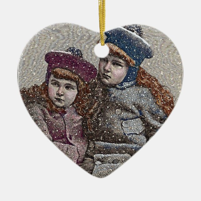 Winter Sisters Ceramic Ornament (Front)
