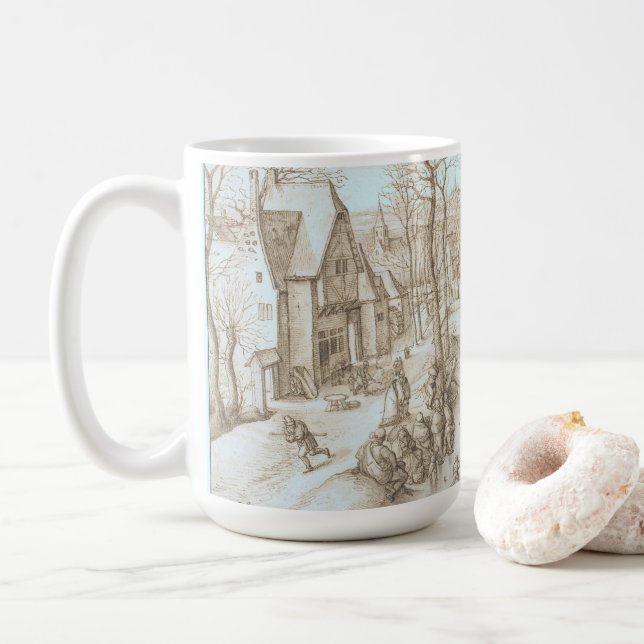 WINTER SKATERS (1584) Vintage Art Christmas Mug (With Donut)