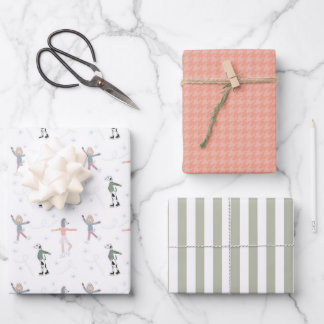 Winter Skating Dogs Gift Wrap Flat Sheet -Set of 3