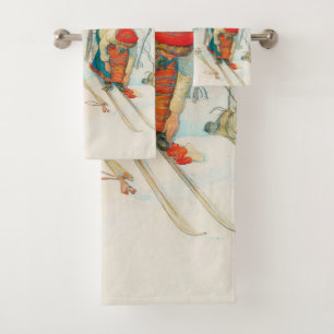 Winter Ski by Carl Larsson Bath Towel Set