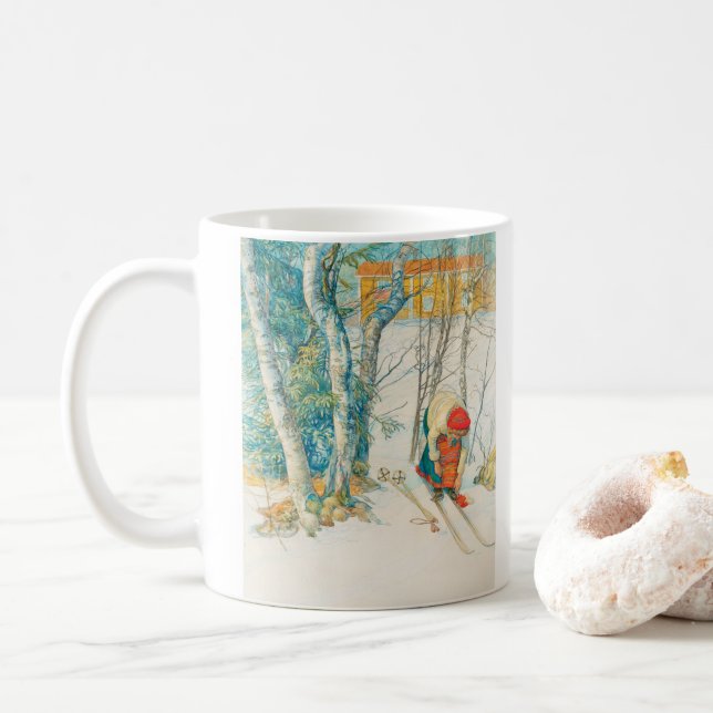 Winter Ski by Carl Larsson Coffee Mug (With Donut)