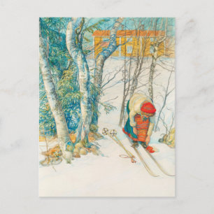 Winter Ski by Carl Larsson Holiday Postcard