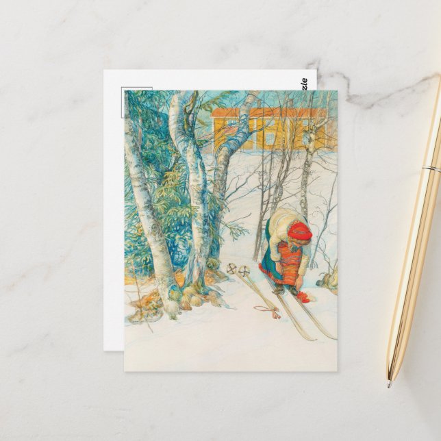 Winter Ski by Carl Larsson Postcard (Front/Back In Situ)