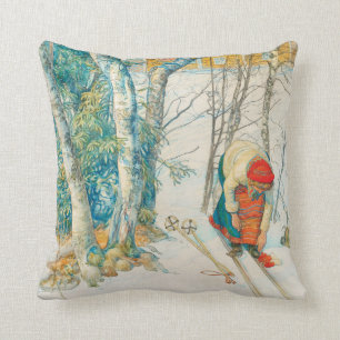 Winter Ski by Carl Larsson Throw Pillow
