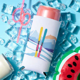 Winter Ski Mountain Seltzer Can Cooler