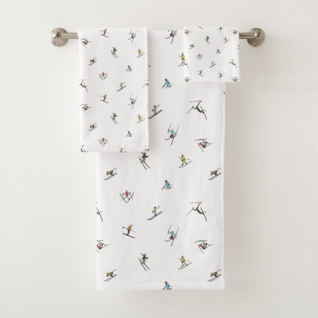 Winter Skiers In Action Pattern Bath Towel Set (Insitu)