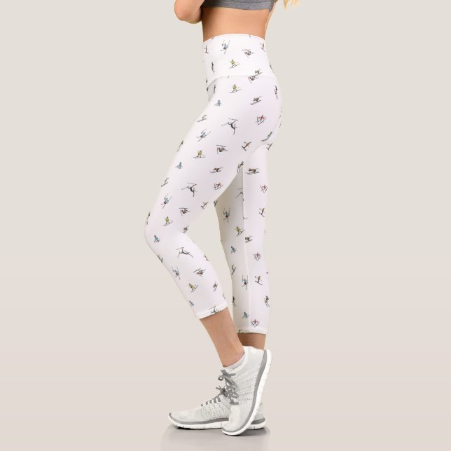 Winter Skiers In Action Pattern Capri Leggings (Left)