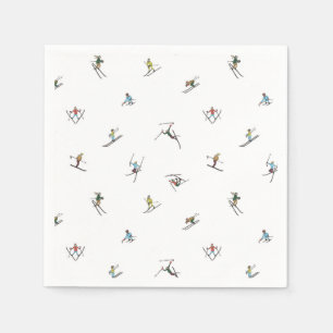 Winter Skiers In Action Pattern Napkin