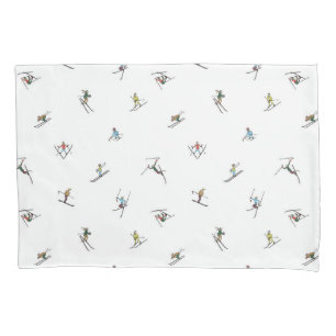 Winter Skiers In Action Pattern Pillowcase