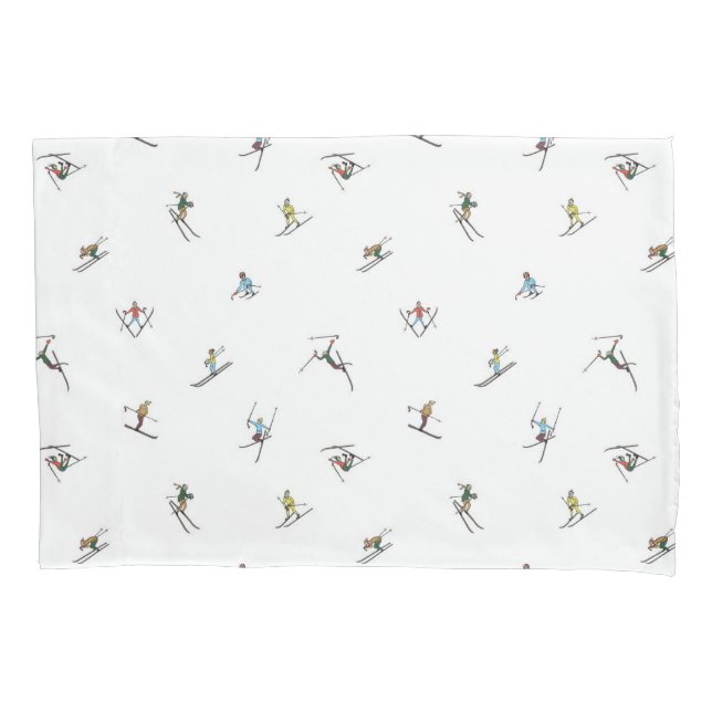 Winter Skiers In Action Pattern Pillowcase (Front-Left)