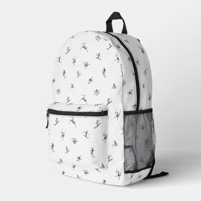 Winter Skiers In Action Pattern Printed Backpack (Back Corner Right)