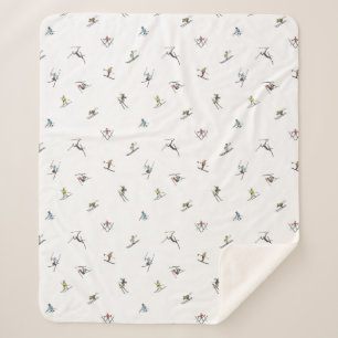 Winter Skiers In Action Pattern Sherpa Blanket