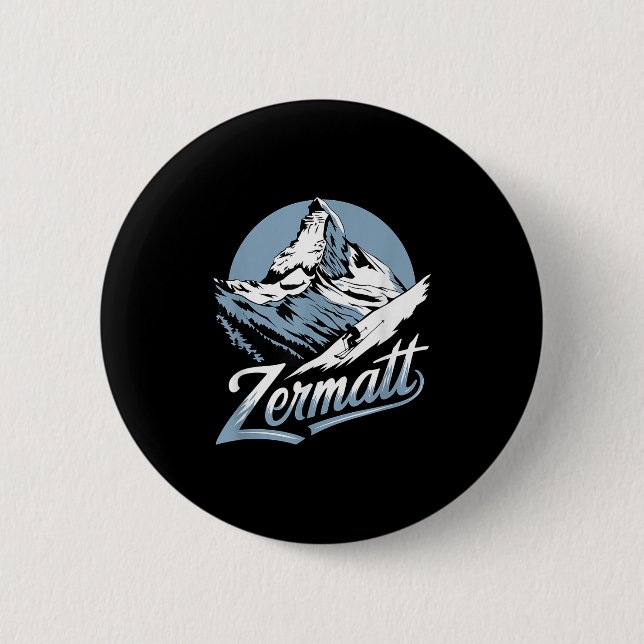 Winter Skiing Adventure, Zermatt Mountain Ski Fun  2 Inch Round Button (Front)