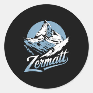 Winter skiing adventure zermatt mountain ski fun classic round sticker