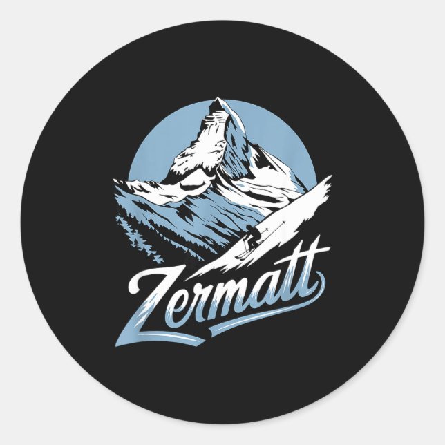 Winter skiing adventure zermatt mountain ski fun  classic round sticker (Front)