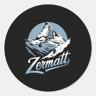 Winter Skiing Adventure, Zermatt Mountain Ski Fun Classic Round Sticker