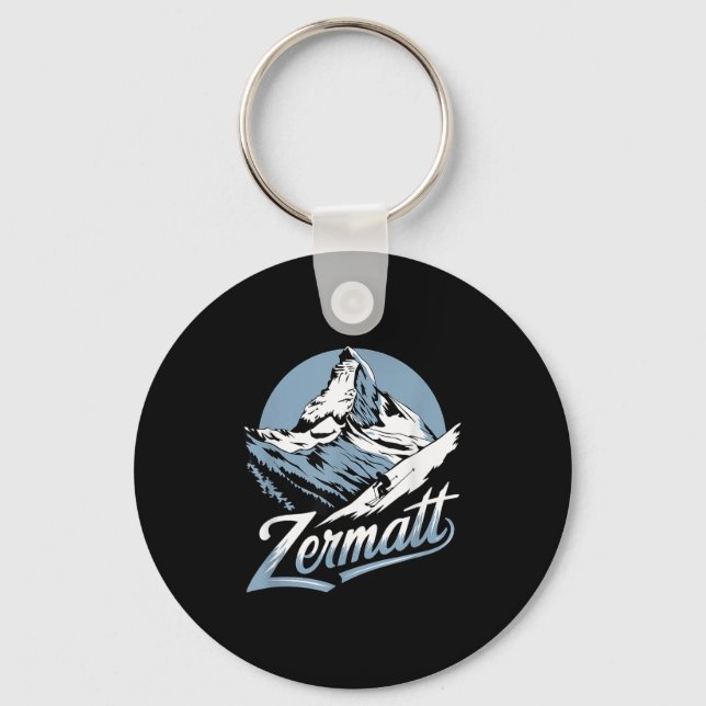 Winter Skiing Adventure, Zermatt Mountain Ski Fun  Keychain (Front)