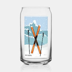 Winter Skiing custom name Can Glass