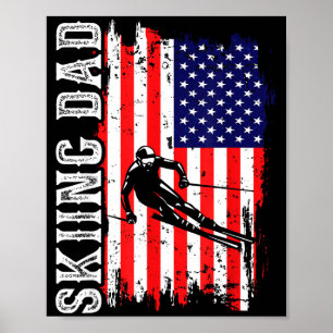 Winter skiing dad for lover ski usa flag skiers poster