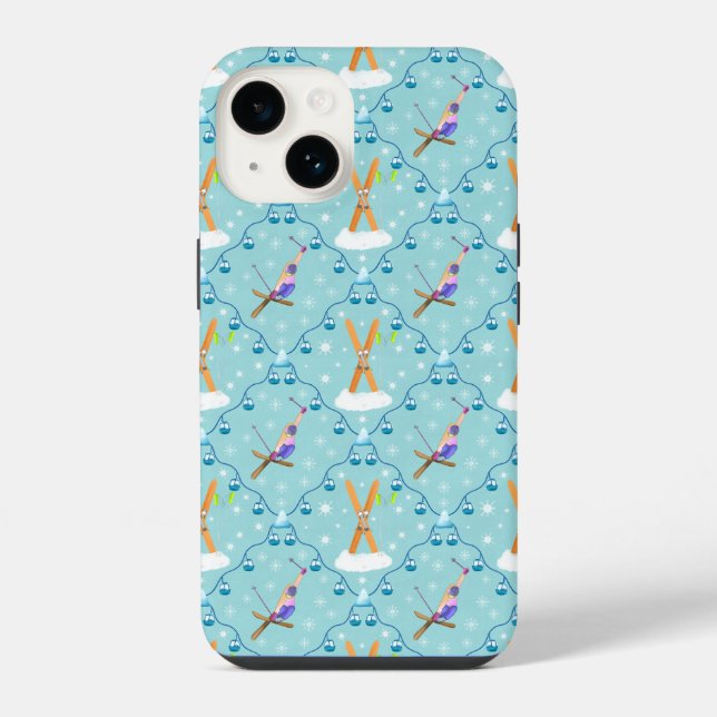 Winter Skiing Damask iPhone Case (Back)