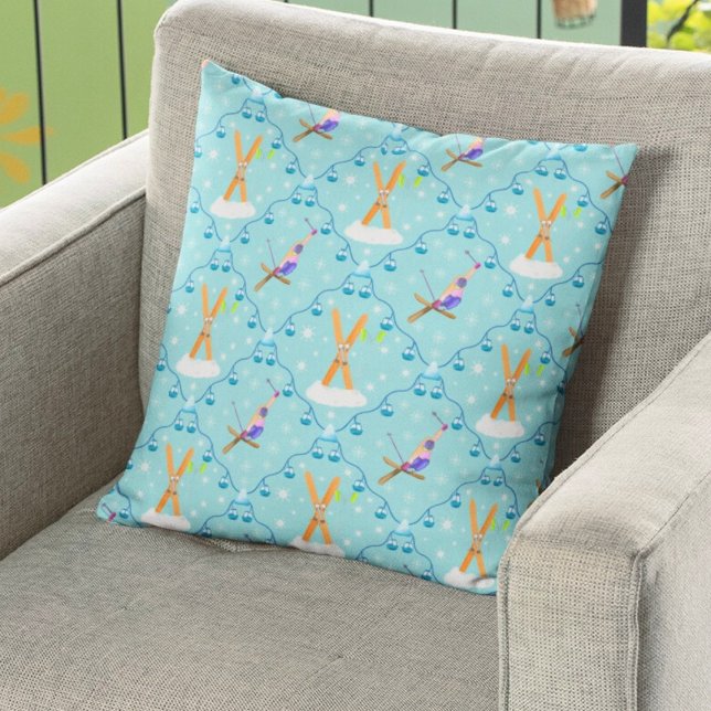 Winter Skiing Damask  Throw Pillow (Creator Uploaded)