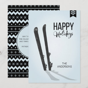 Winter Skiing Happy Holidays Holiday Card