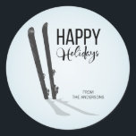 Winter Skiing Happy Holidays Round Stickers<br><div class="desc">Personalize the custom text above. You can find additional coordinating items in our "Winter Skiing" collection.</div>