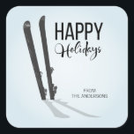 Winter Skiing Happy Holidays Square Stickers<br><div class="desc">Personalize the custom text above. You can find additional coordinating items in our "Winter Skiing" collection.</div>