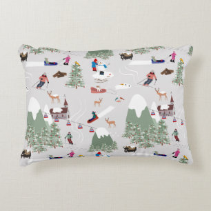 Winter Skiing Mountain Ski Slopes Landscape Accent Pillow