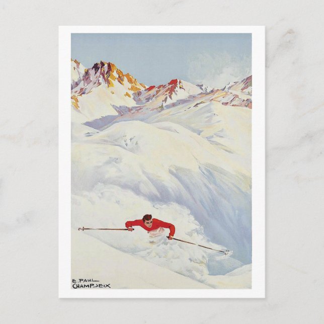 Winter skiing on mountains,vintage travel postcard (Front)