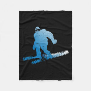 Winter Skiing Sasquatch Ski Cryptid Cryptozoology Fleece Blanket