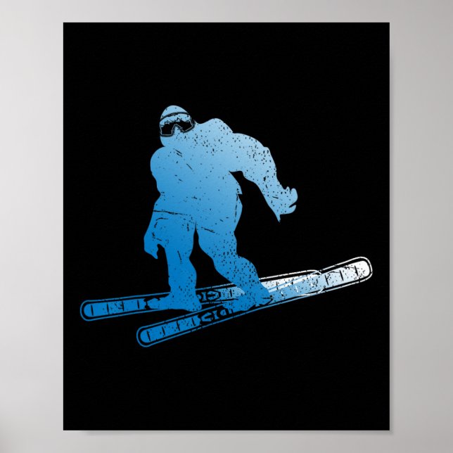 Winter Skiing Sasquatch Ski Cryptid Cryptozoology  Poster (Front)
