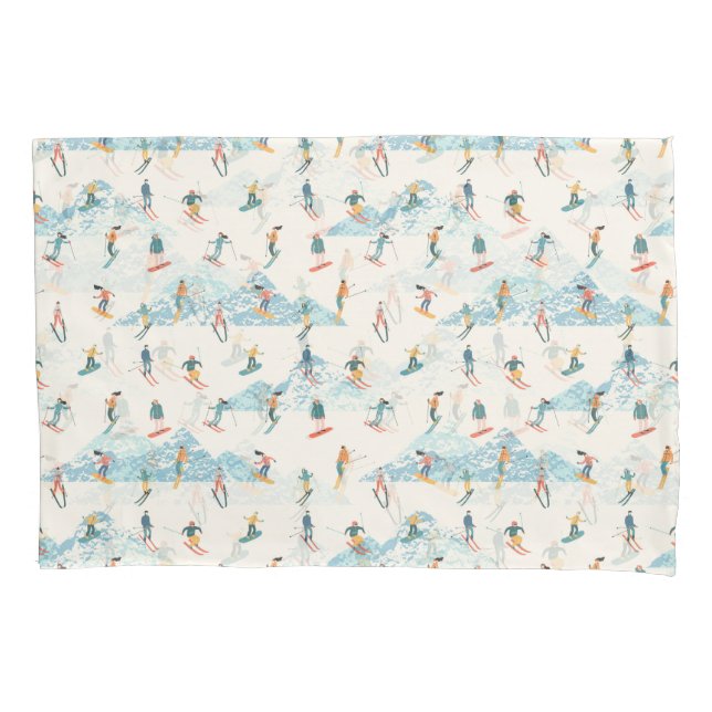 Winter Skiing Snow Mountains Pattern Sports Pillowcase (Front)