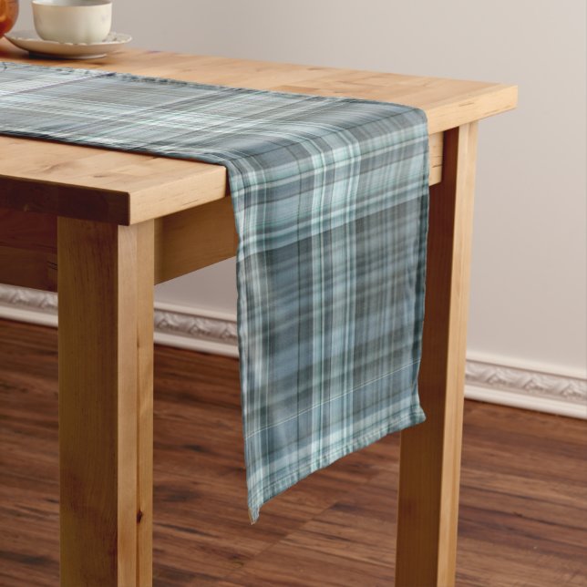 Winter Sky Blue Plaid Short Table Runner (In Situ)
