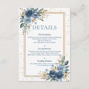 Winter Sky Navy and Gold Floral Wedding Enclosure Card