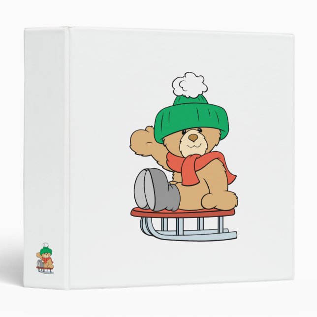 winter sled cute teddy bear design binder (Front/Spine)