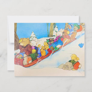 Winter Sledding Animals Postcard