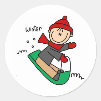 Winter Sledding Classic Round Sticker